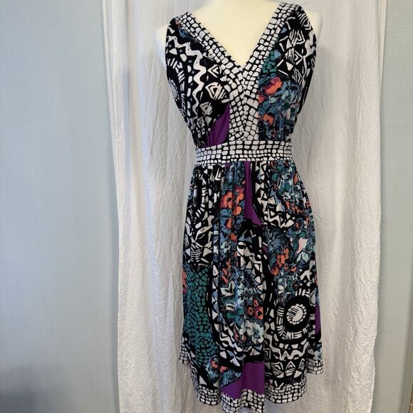 Roz & Ali Womens Sleeveless Knee-Length Dress Size 14 Stretchy Multicolor - Picture 1 of 15